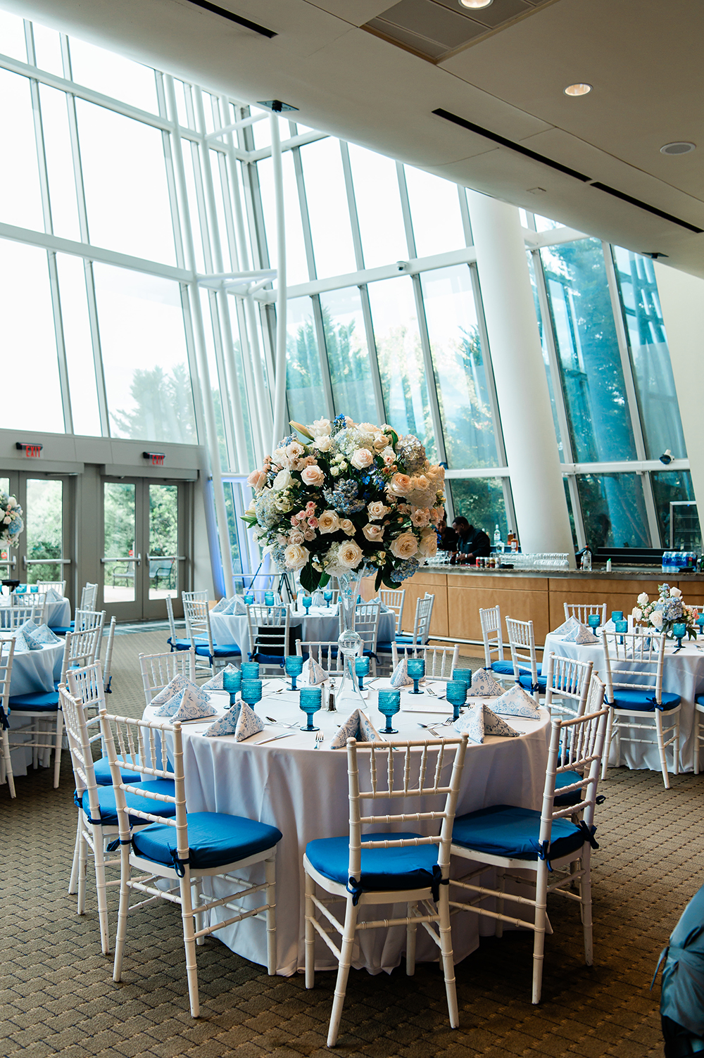 Table setting for a bright Music Center wedding. Photo Sara Vars.