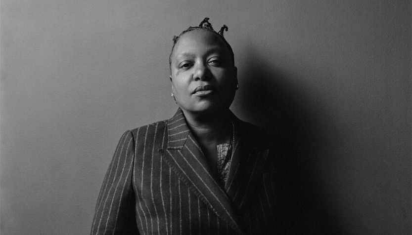 Meshell Ndegeocello Black And White Portrait In A Pinstripe Suit