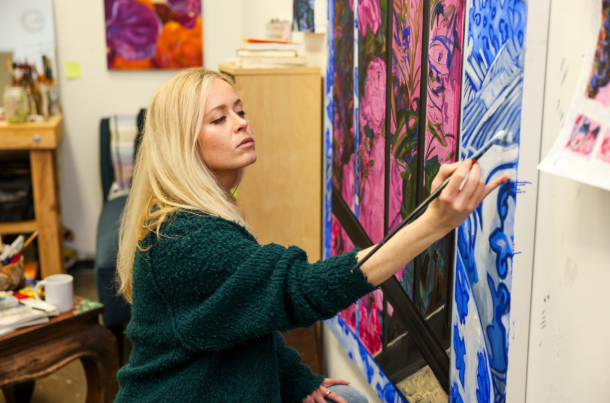 Taylor Sizemore Painting In Her Studio